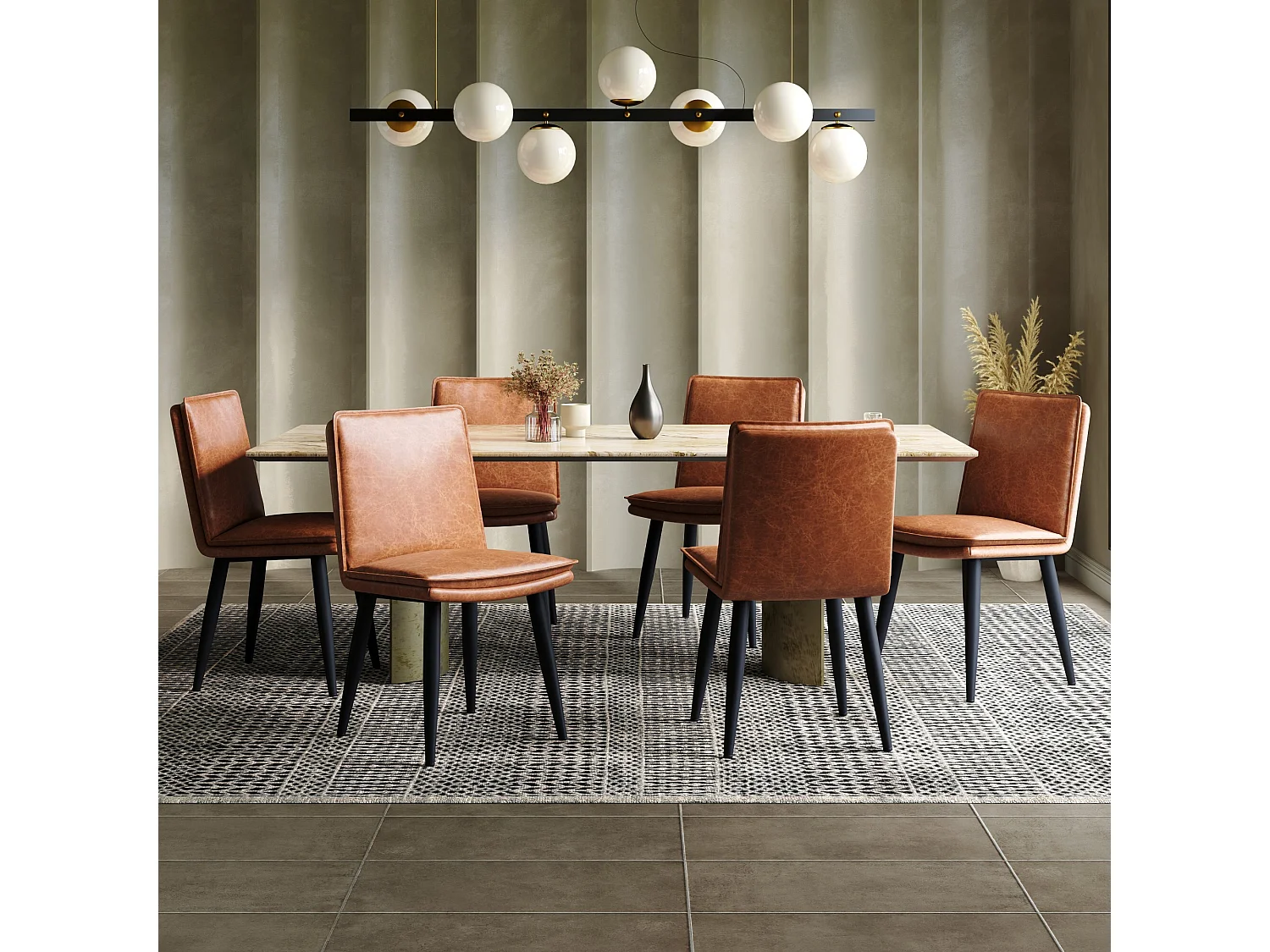 Set van 6 eetkamerstoelen, bruin PU, dubbellaags gevoerde zittingen - voor eetkamers en woonkamers