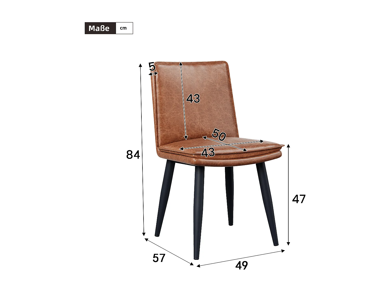 Set van 6 eetkamerstoelen, bruin PU, dubbellaags gevoerde zittingen - voor eetkamers en woonkamers