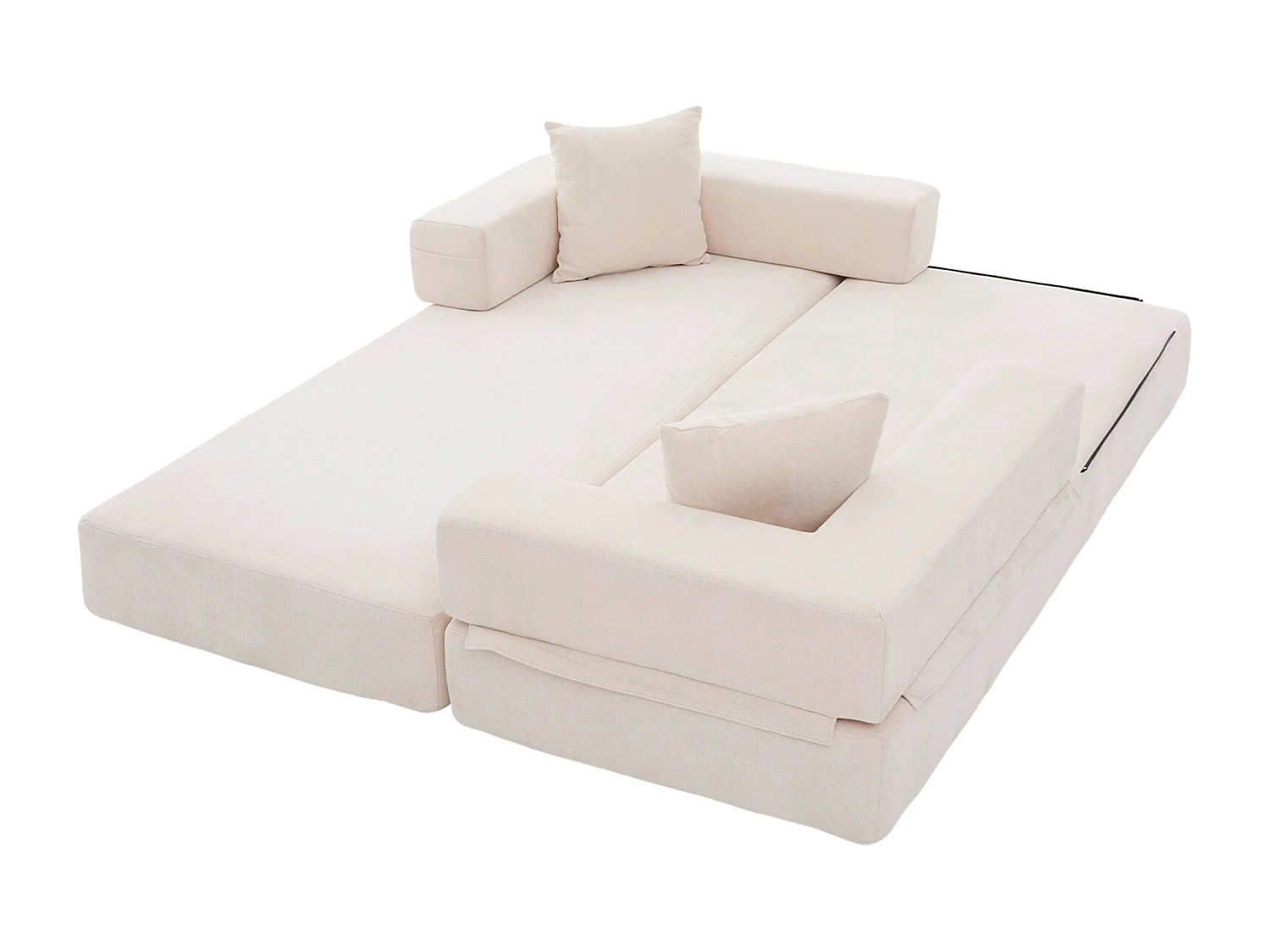 2-zitsbank, Omvormbare bank met zijvakken voor opbergruimte - Beige chenille