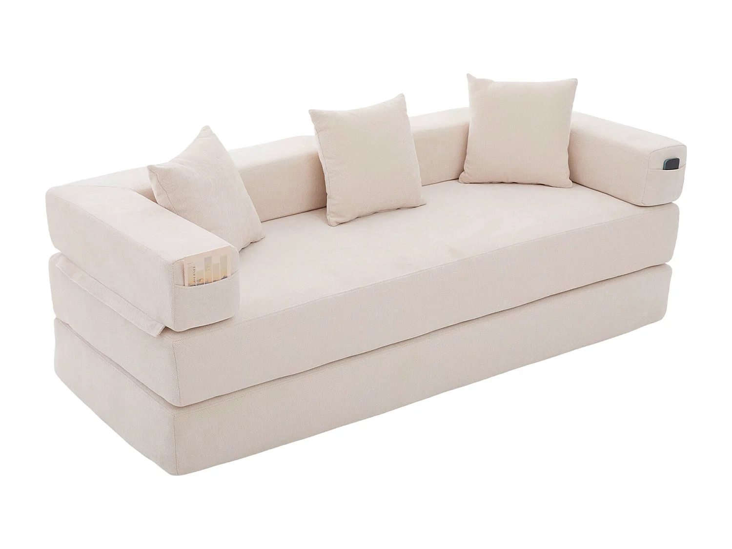 2-zitsbank, Omvormbare bank met zijvakken voor opbergruimte - Beige chenille