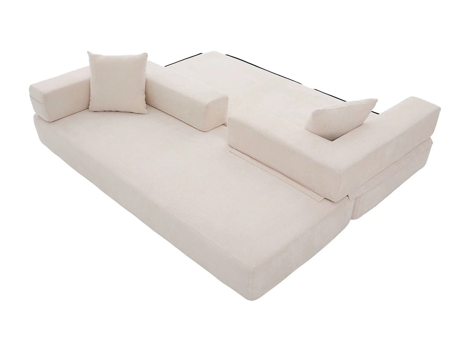 2-zitsbank, Omvormbare bank met zijvakken voor opbergruimte - Beige chenille