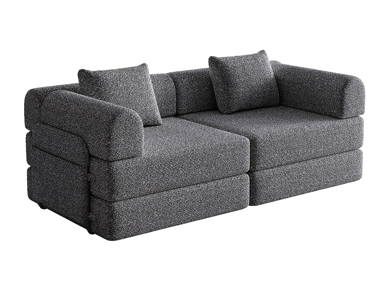 2-Sitzer-Sofa, Umwandelbares Sofa mit Armlehnen und Seitentaschen, Metallgestell – Grauer Chenille
