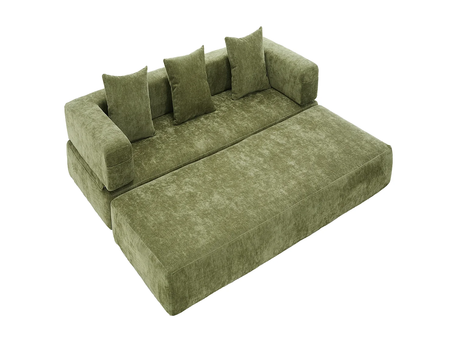 Canapé 2 places, Canapé convertible avec poches latérales de rangement - Chenille verte