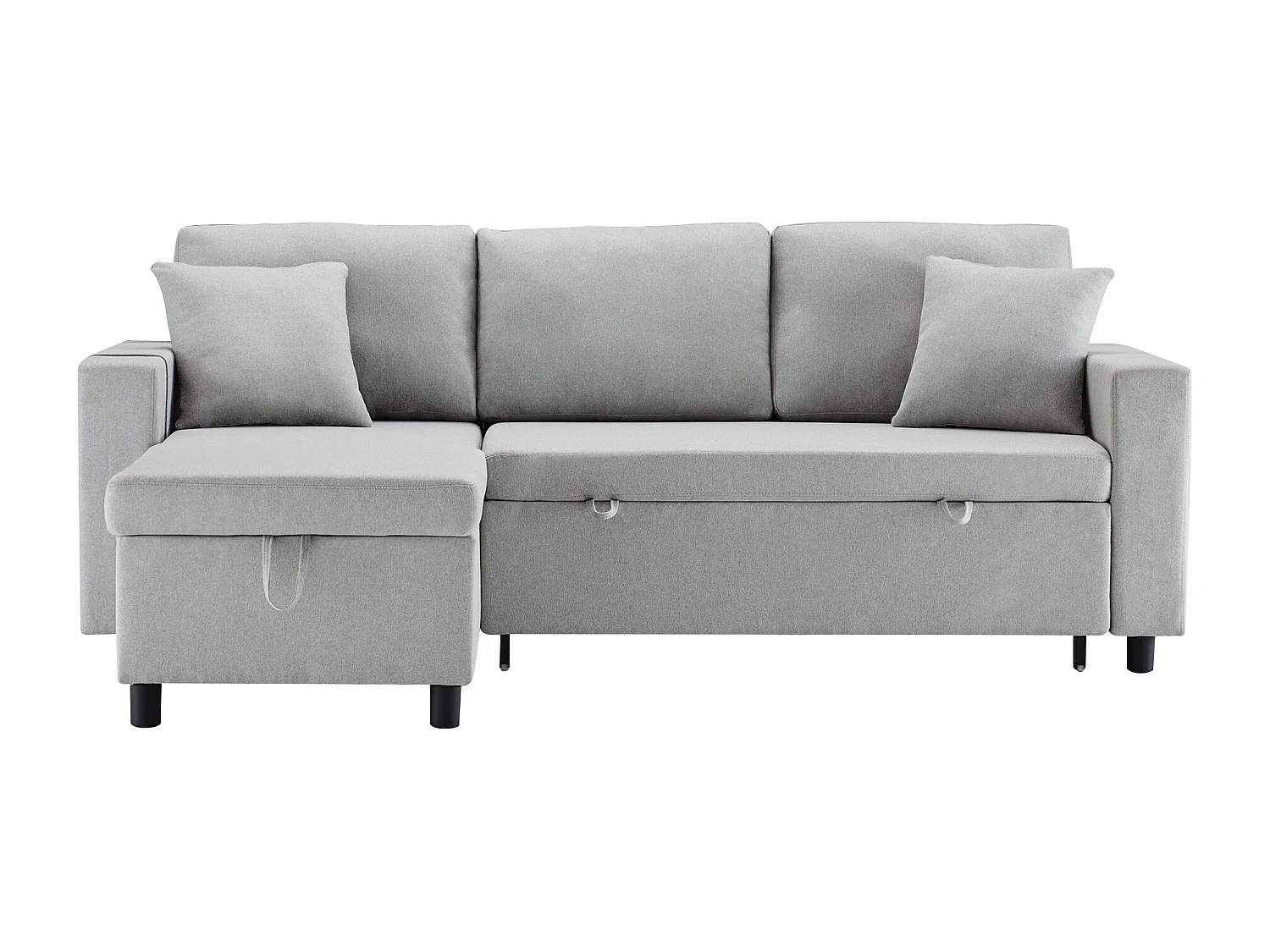 3-Sitzer-Sofa, schlafsofa mit Stauraum und Seitentaschen, Metallgestell – hellgraues Leinen