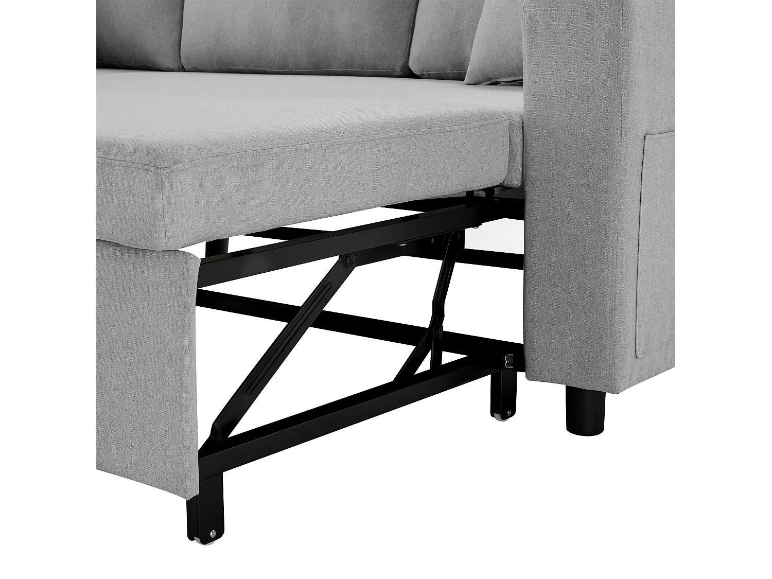 3-Sitzer-Sofa, schlafsofa mit Stauraum und Seitentaschen, Metallgestell – hellgraues Leinen