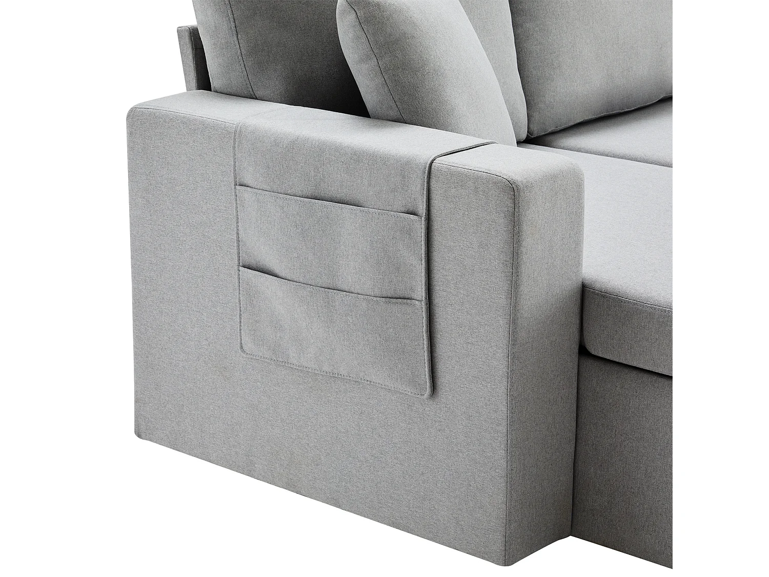 Canapé 3 places, canapé convertible avec rangement et poches latérales, structure en métal - lin gris clair