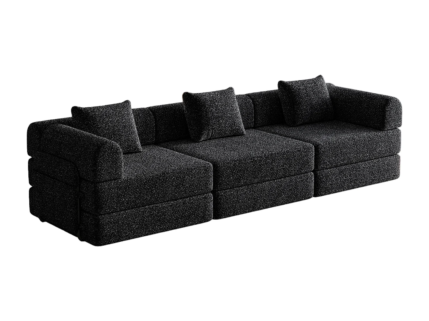 Canapé 3 places, Canapé convertible avec accoudoirs et poches latérales, structure en métal - Chenille noire