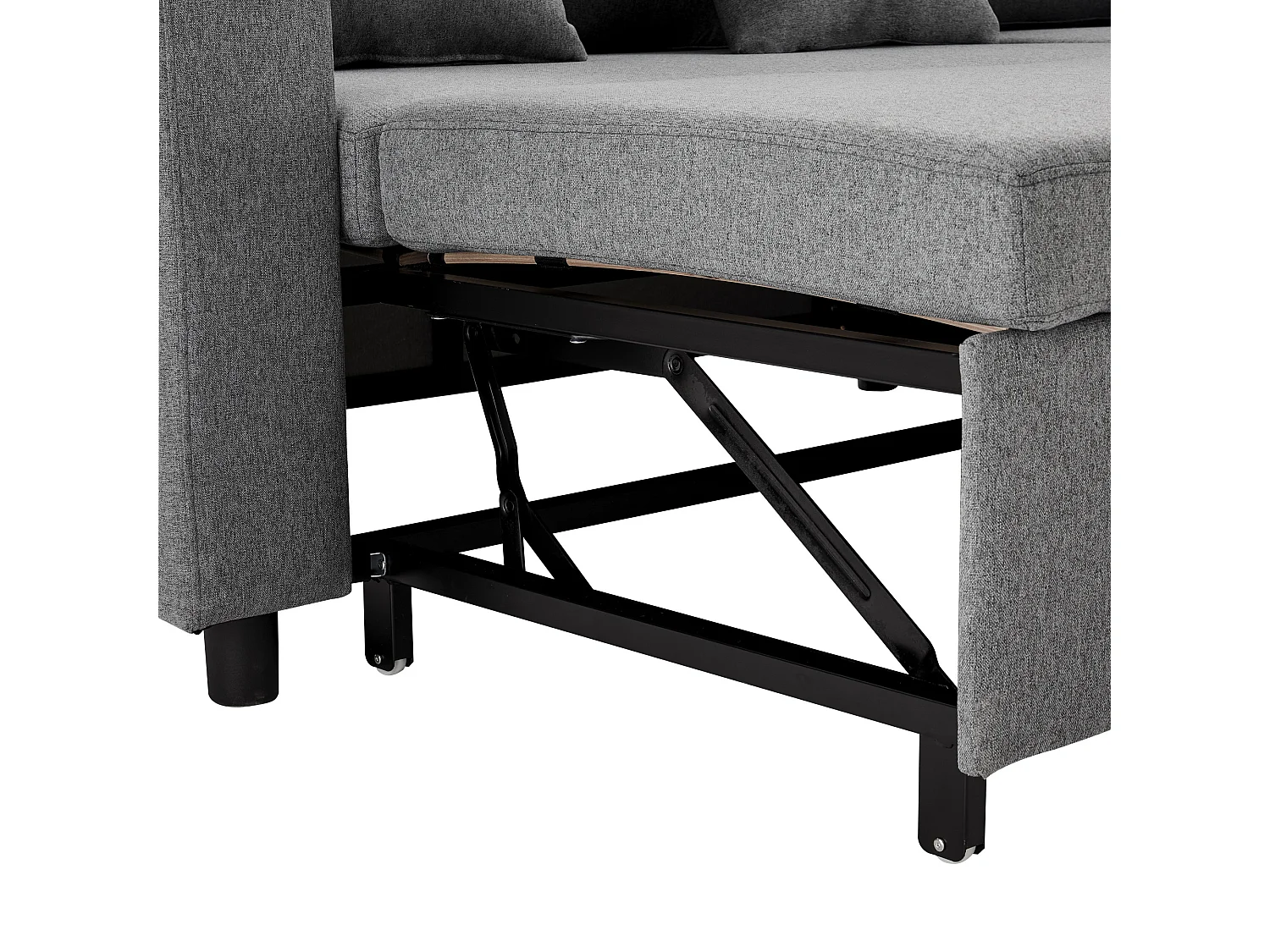 Canapé 3 places, canapé convertible avec rangement et poches latérales, structure en métal - lin gris foncé