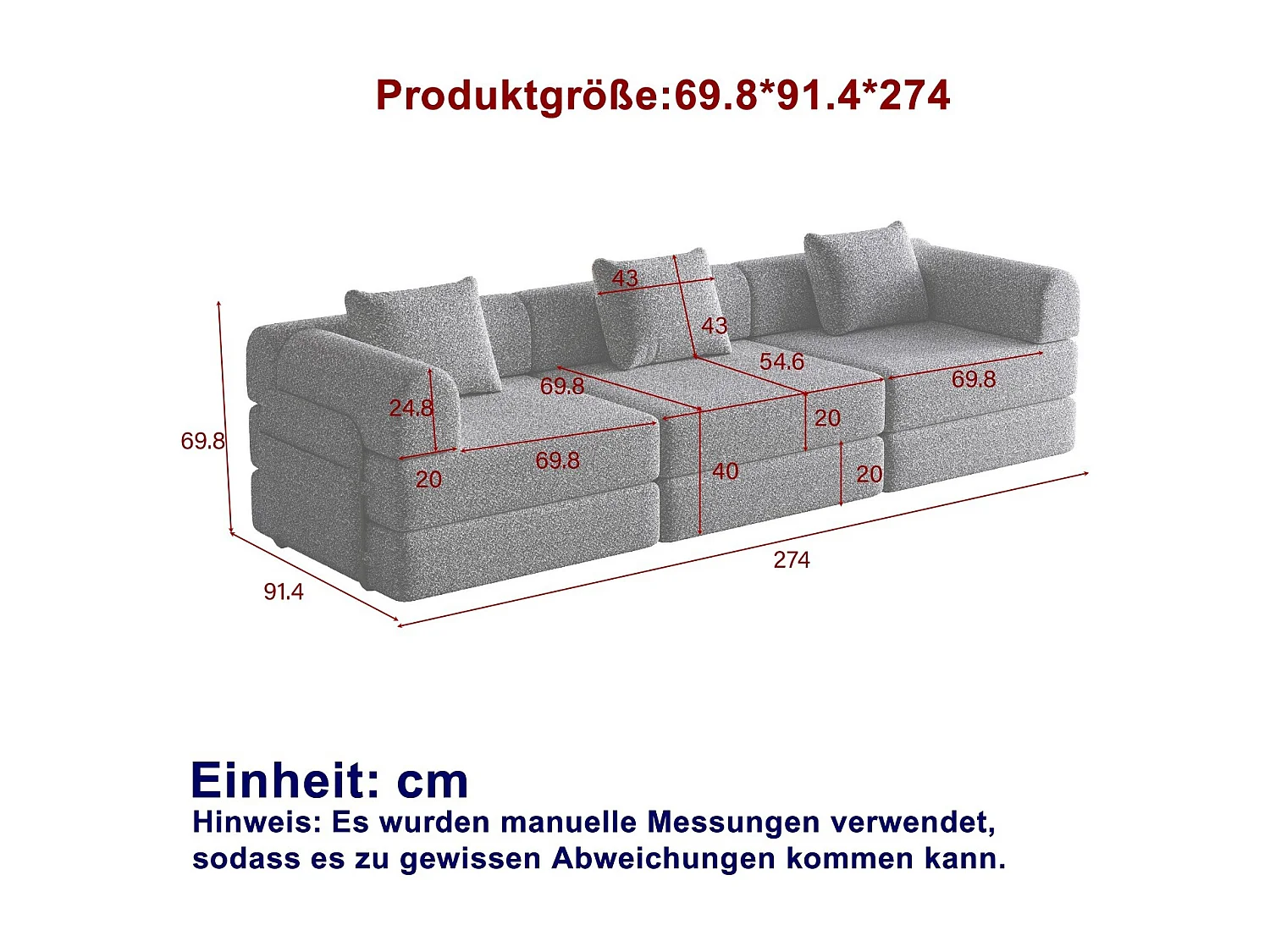 Canapé 3 places, Canapé convertible avec accoudoirs et poches latérales, structure en métal - Chenille kaki