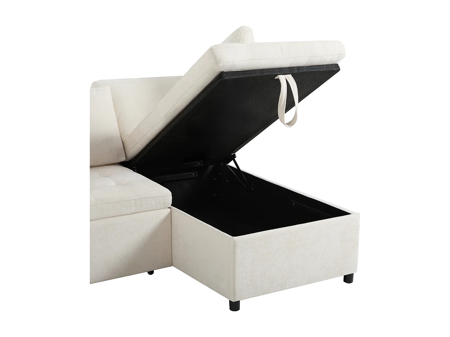 Canapé 3 places, Canapé convertible avec prises USB et rangement, dossier rembourré - Chenille beige