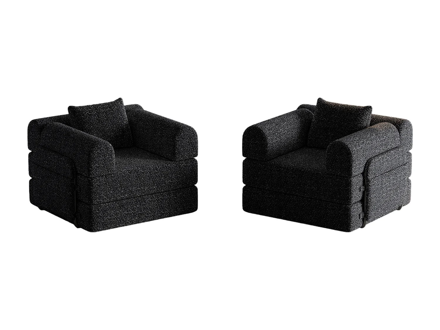 Canapé 2 places, Canapé convertible avec accoudoirs et poches latérales, structure en métal - Chenille noire