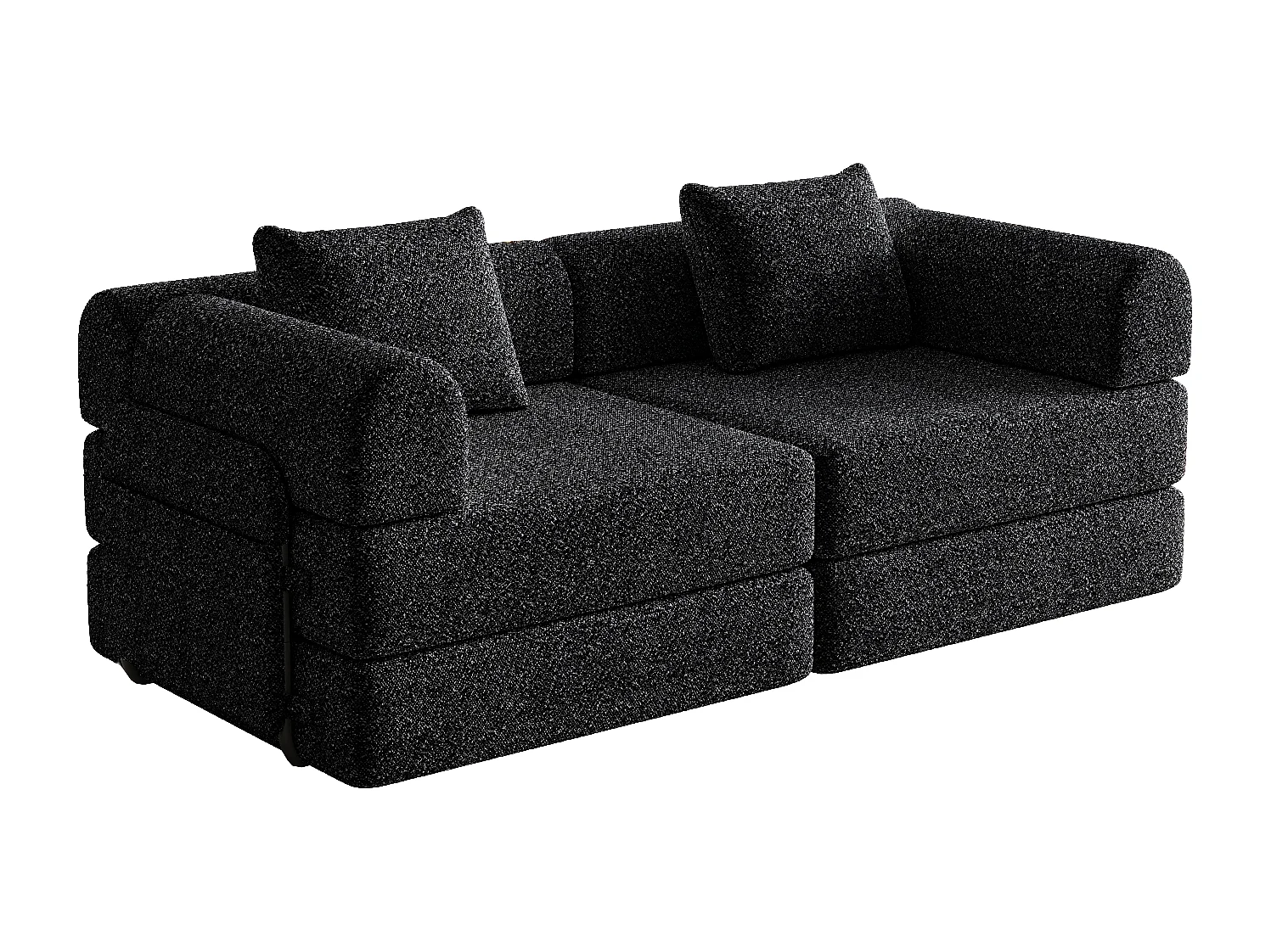 2-Sitzer-Sofa, Umwandelbares Sofa mit Armlehnen und Seitentaschen, Metallgestell – Schwarzer Chenille
