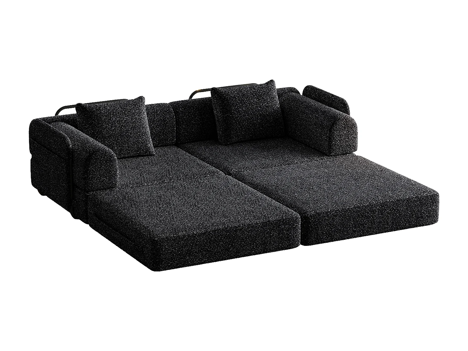 2-Sitzer-Sofa, Umwandelbares Sofa mit Armlehnen und Seitentaschen, Metallgestell – Schwarzer Chenille