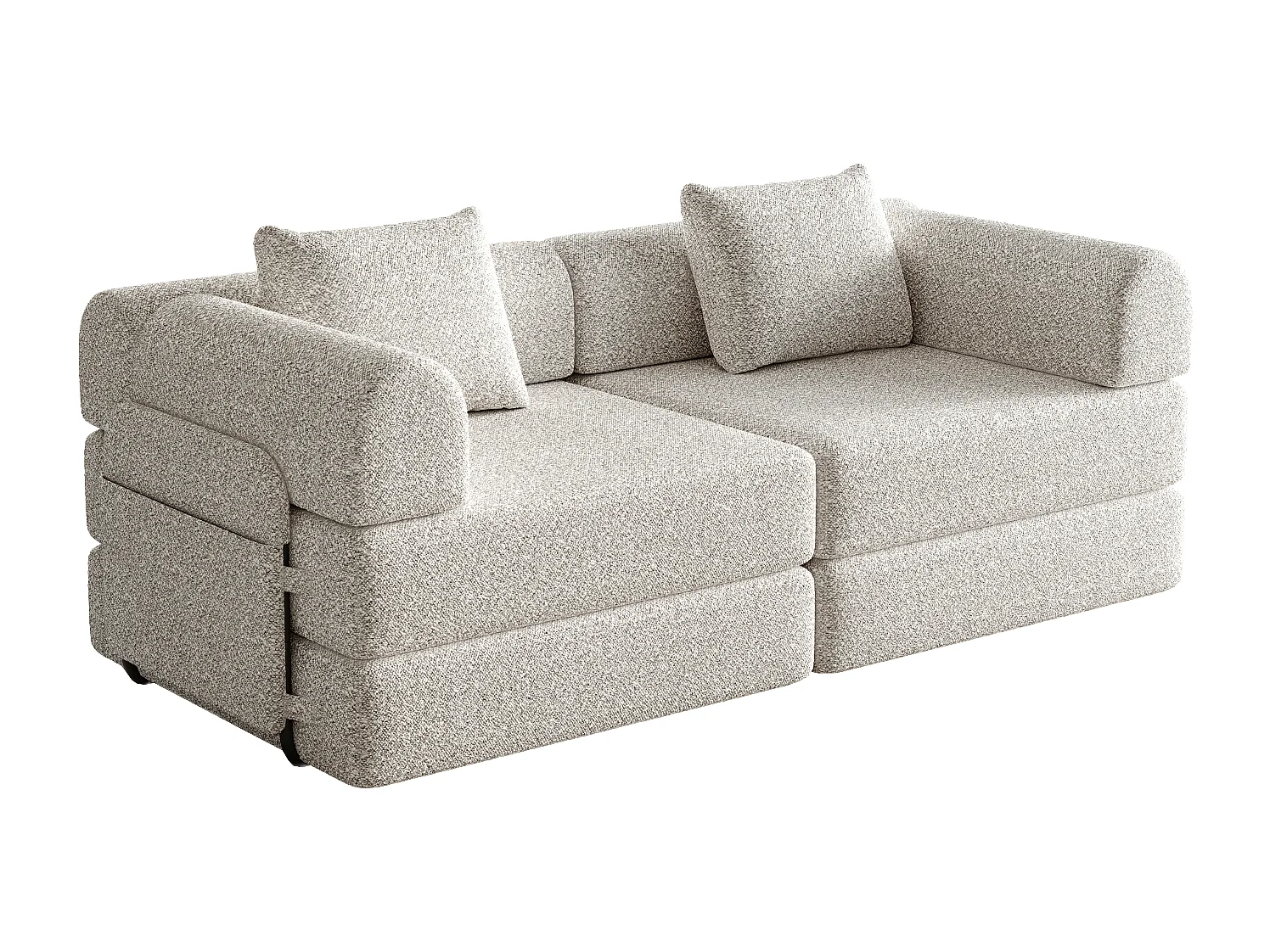 Divano a 2 posti, Divano trasformabile con braccioli e tasche laterali, struttura in metallo - Ciniglia kaki