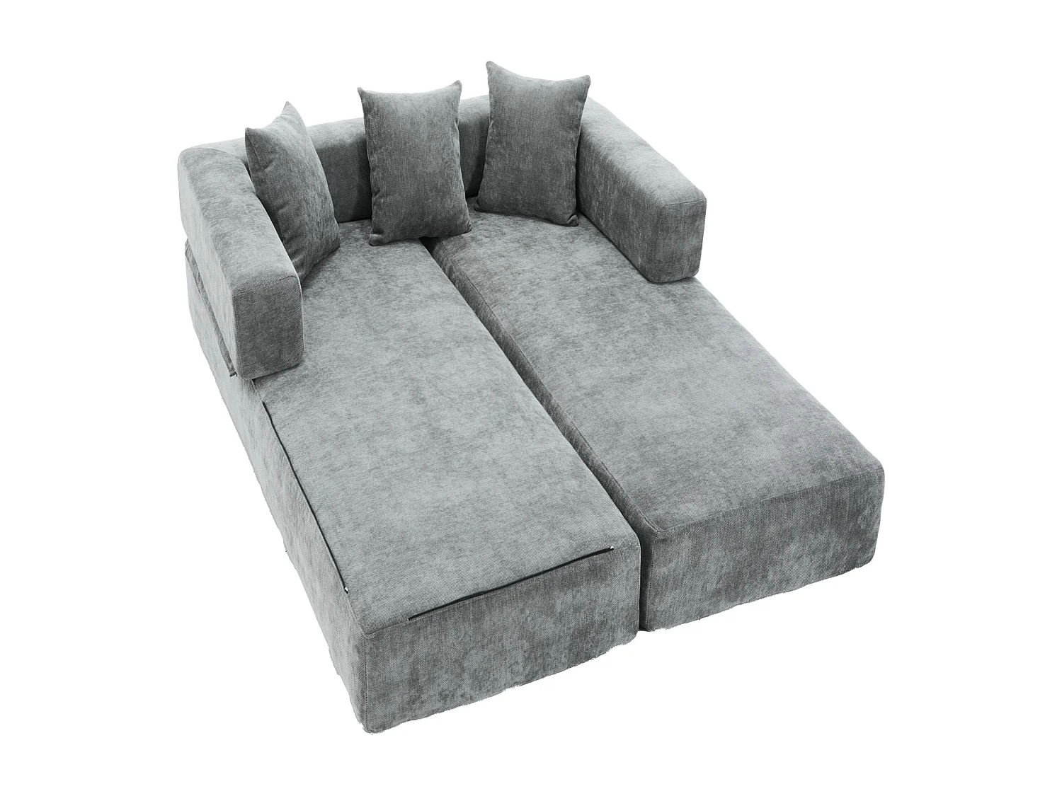 Canapé 2 places, Canapé convertible avec poches latérales de rangement - Chenille grise