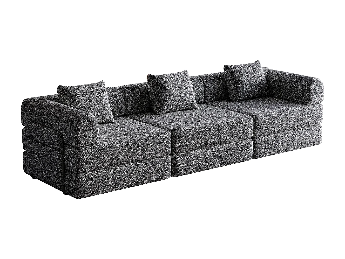 Canapé 3 places, Canapé convertible avec accoudoirs et poches latérales, structure en métal - Chenille grise