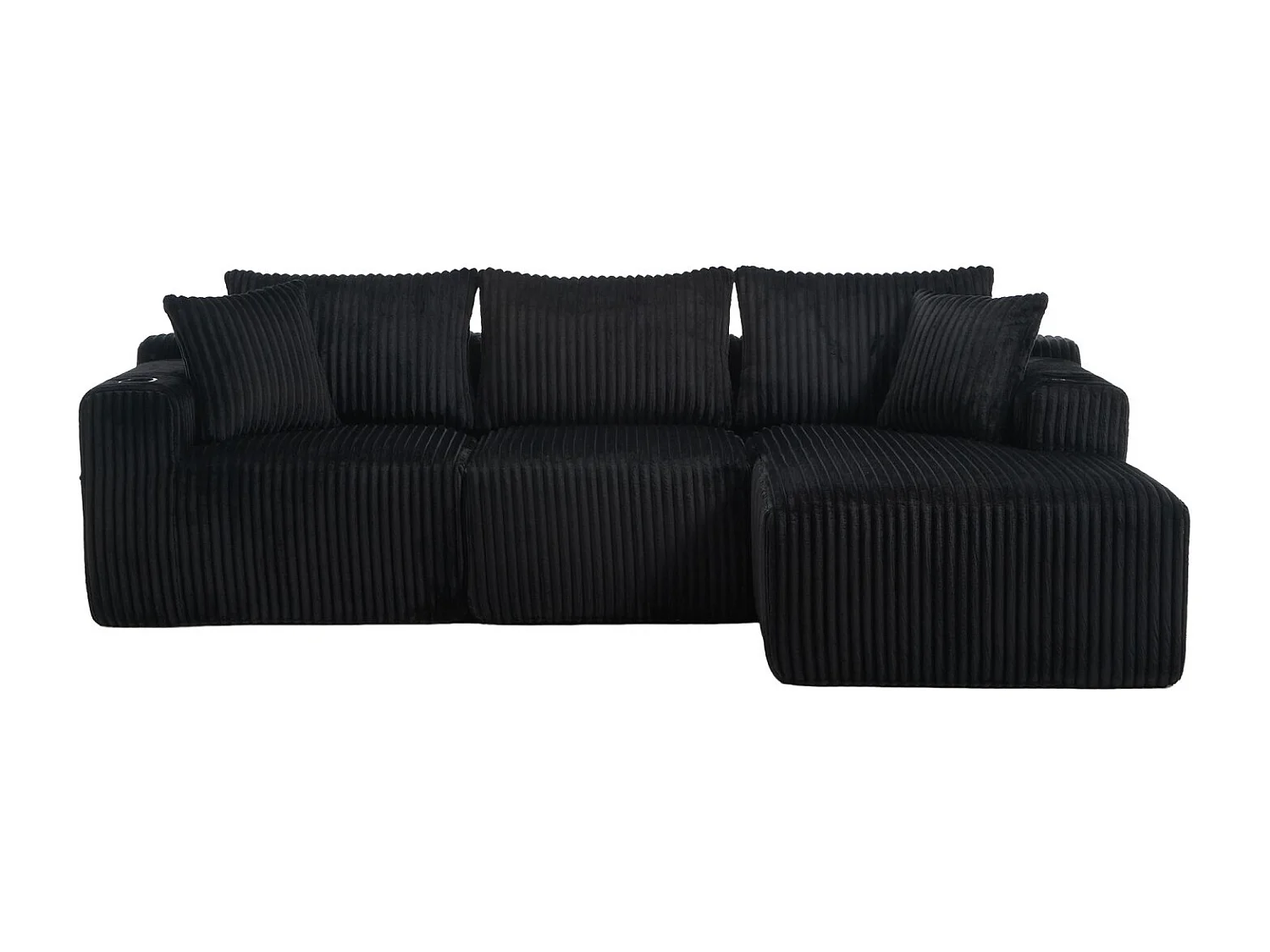 Sofá de 3 plazas, Sofá tapizado con bolsillos laterales y portavasos - Pana negro