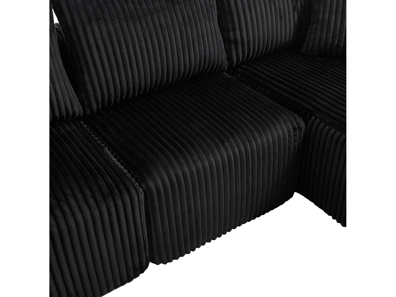 Canapé 3 places, Canapé rembourré avec poches latérales et porte-gobelets - Velours côtelé noir
