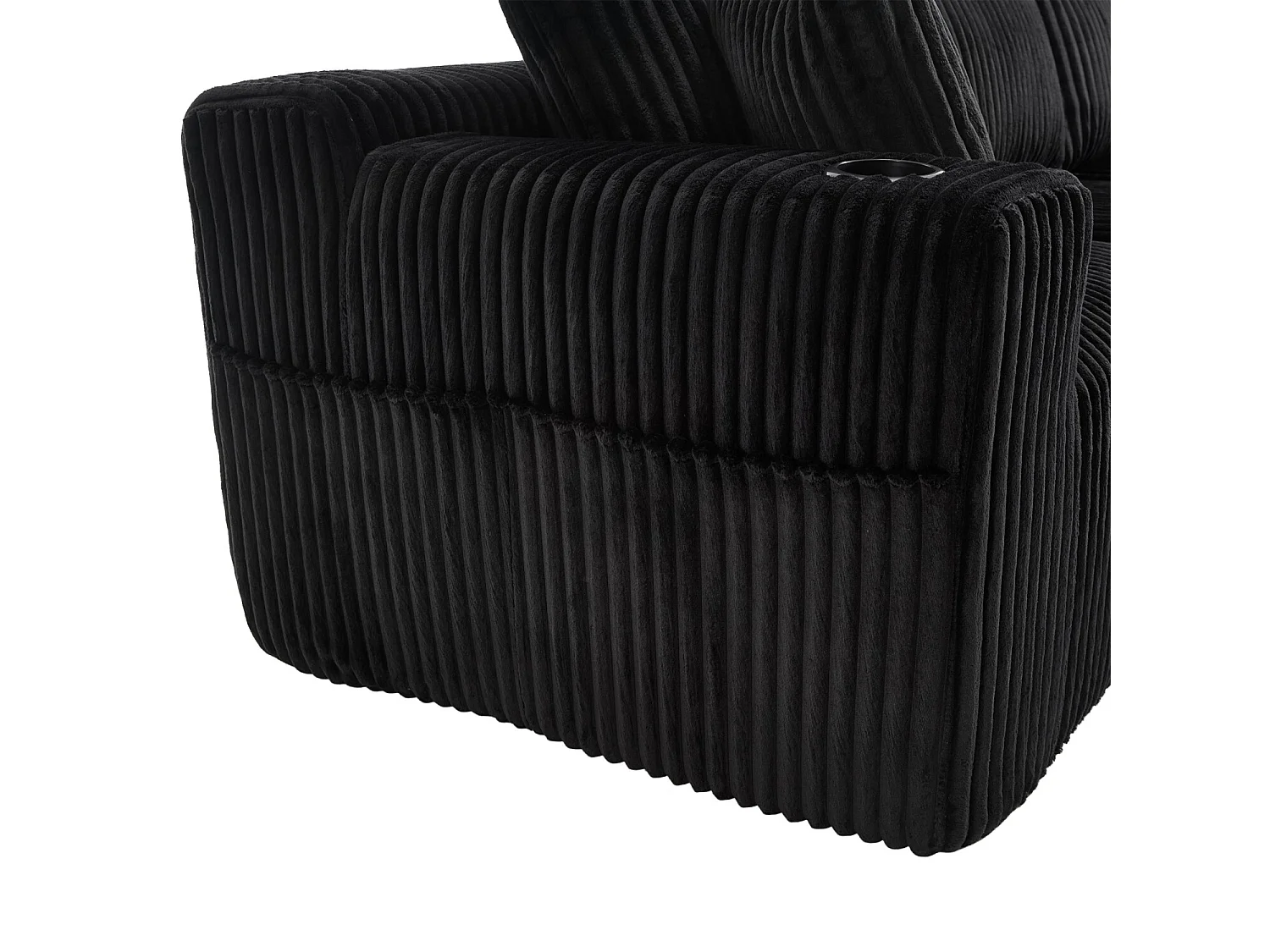 Canapé 3 places, Canapé rembourré avec poches latérales et porte-gobelets - Velours côtelé noir