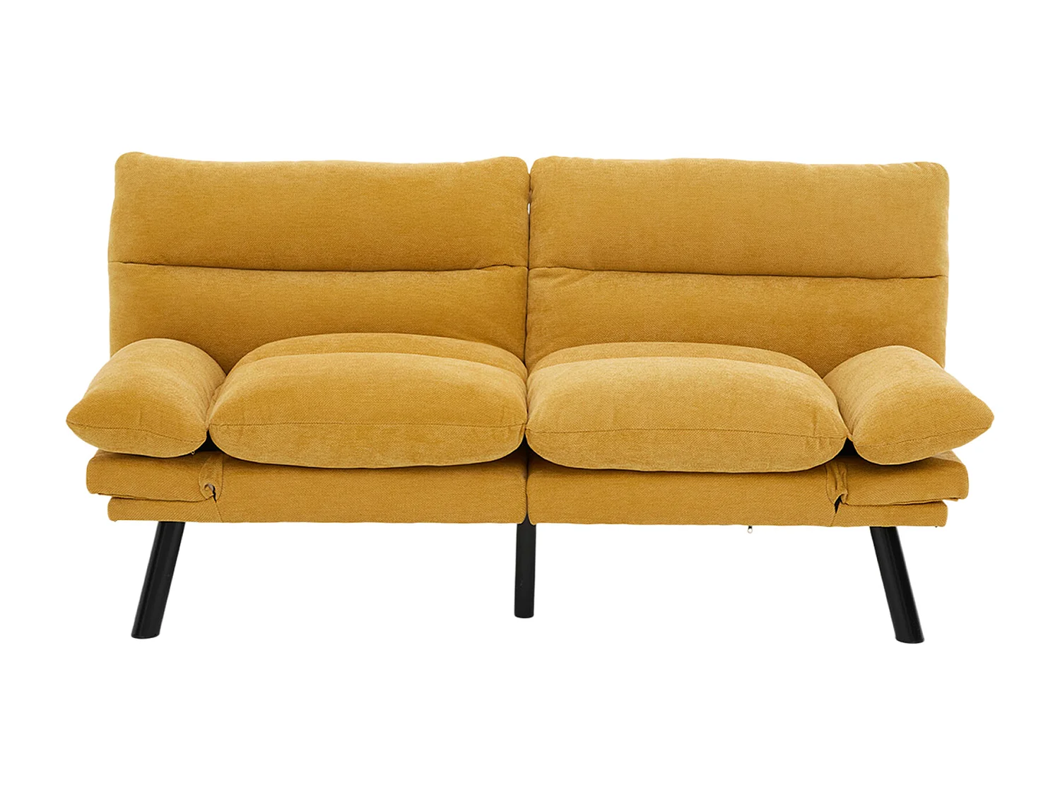 2-Sitzer-Sofa, Gepolstertes Sofa mit verstellbarer Rückenlehne und Armlehnen, Metallbeine - gelbe Chenille