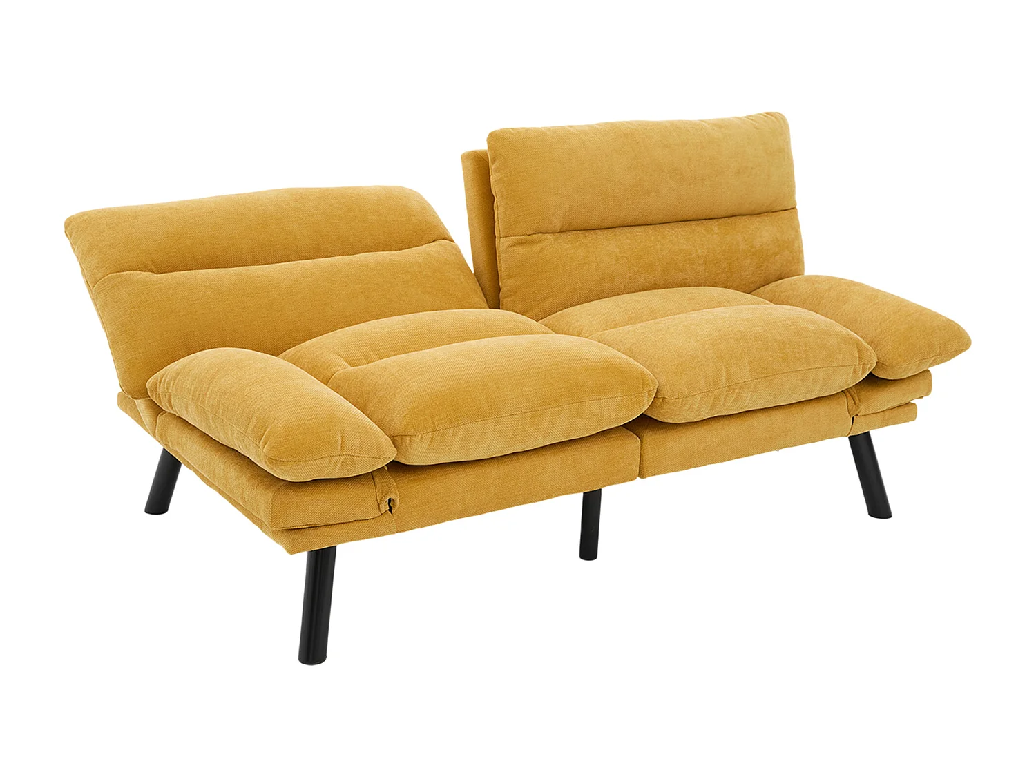 2-Sitzer-Sofa, Gepolstertes Sofa mit verstellbarer Rückenlehne und Armlehnen, Metallbeine - gelbe Chenille