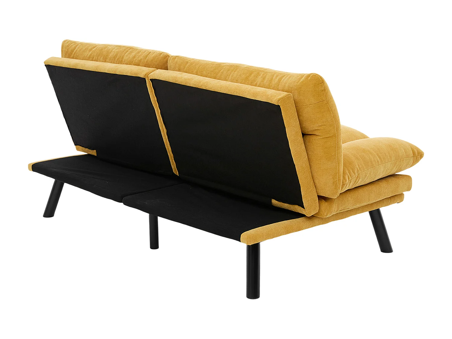 2-Sitzer-Sofa, Gepolstertes Sofa mit verstellbarer Rückenlehne und Armlehnen, Metallbeine - gelbe Chenille