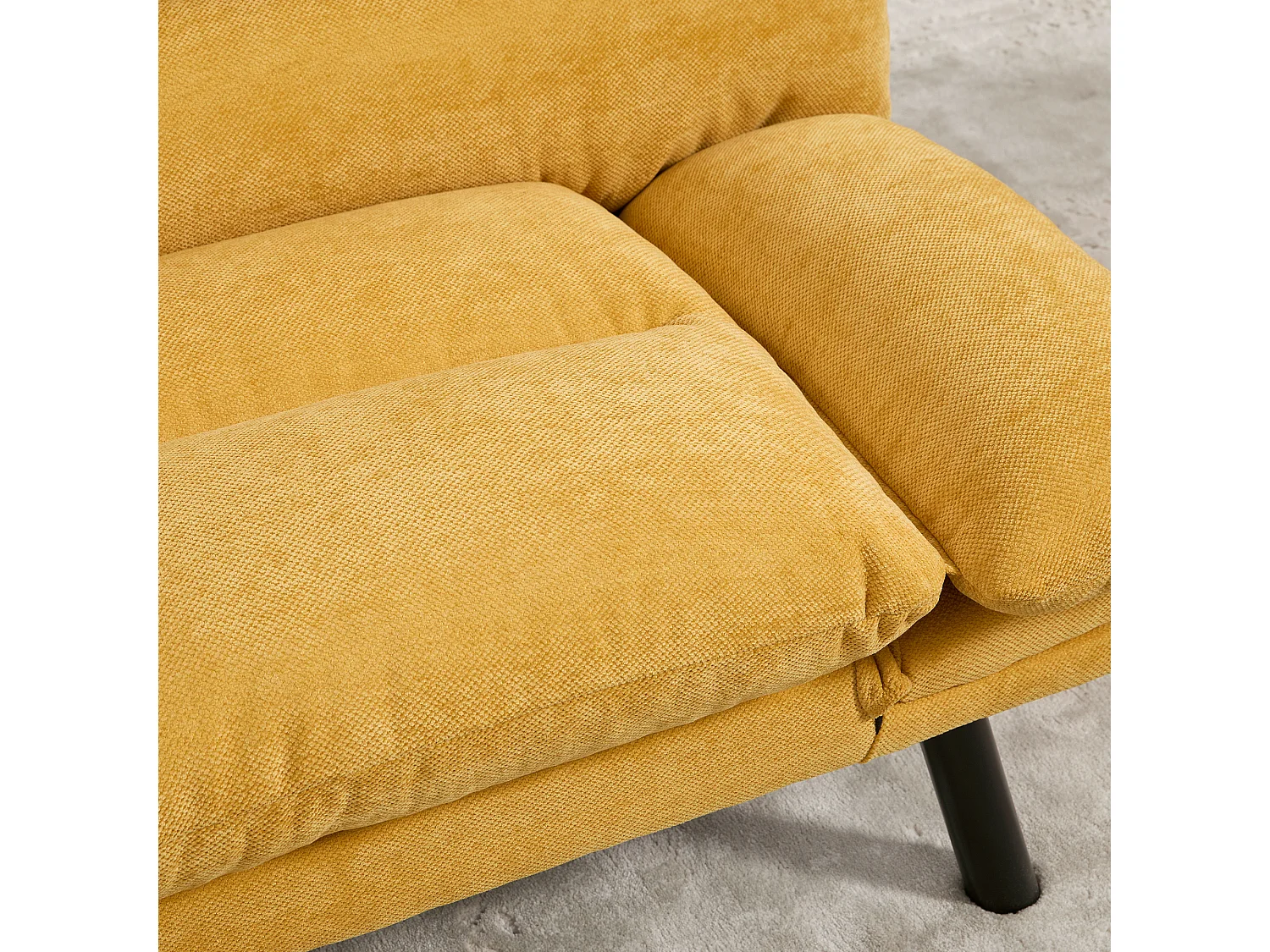 2-Sitzer-Sofa, Gepolstertes Sofa mit verstellbarer Rückenlehne und Armlehnen, Metallbeine - gelbe Chenille