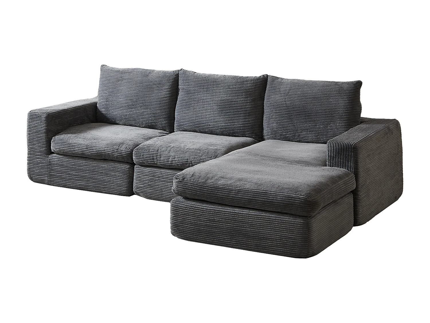 3-zitsbank, hoekbank met gewatteerde rugleuning en armleuningen - Donkergrijs corduroy
