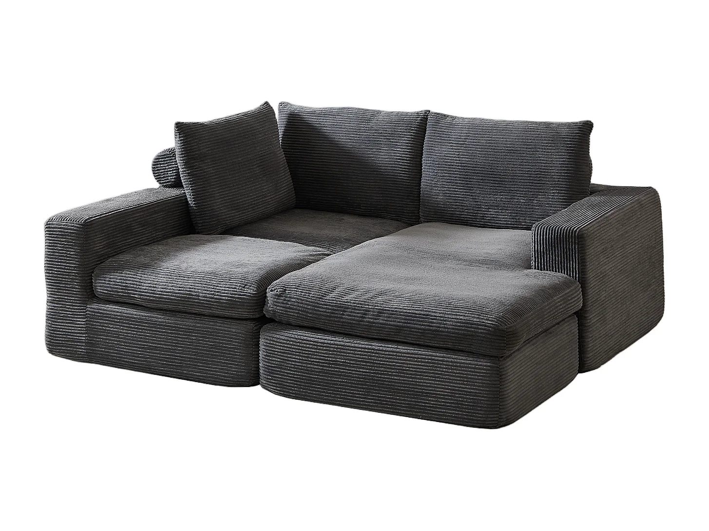 Canapé 3 places, canapé d'angle avec dossier et accoudoirs rembourrés - Velours côtelé gris foncé