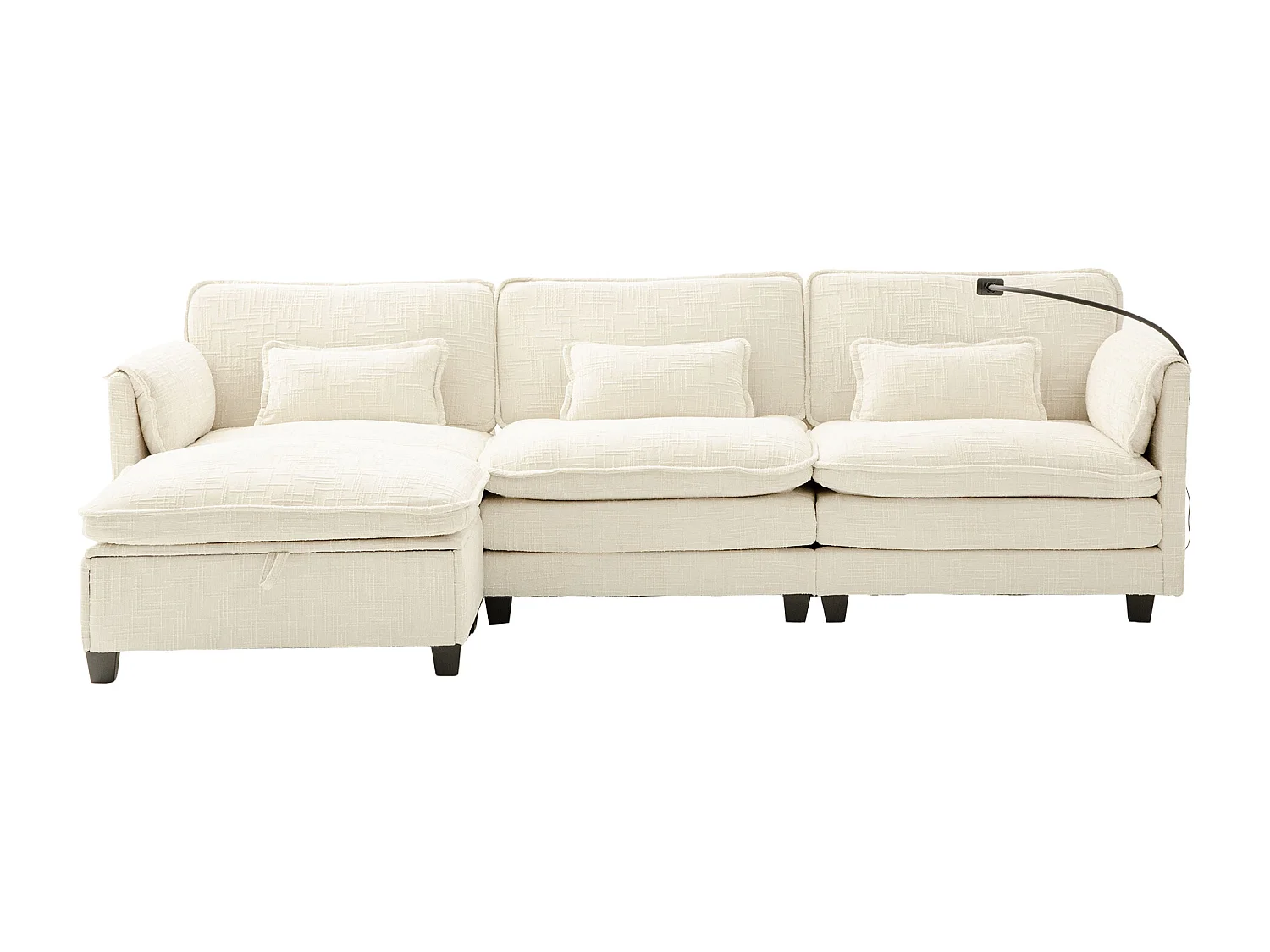 3-Sitzer-Sofa, Ecksofa mit USB-Anschluss, Seitentaschen und Handyhalterung – Beige-Chenille