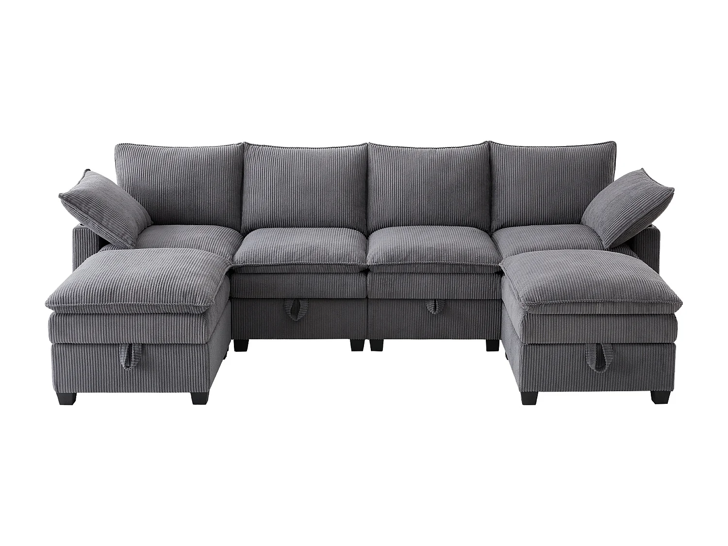 4-Sitzer-Sofa, Ecksofa mit Stauraum, Getränkehalter und USB-Anschluss – grauer Cord