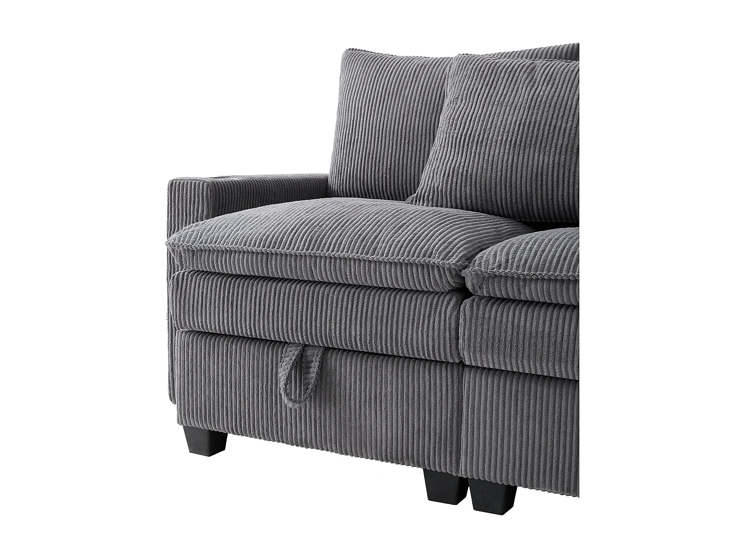 4-Sitzer-Sofa, Ecksofa mit Stauraum, Getränkehalter und USB-Anschluss – grauer Cord