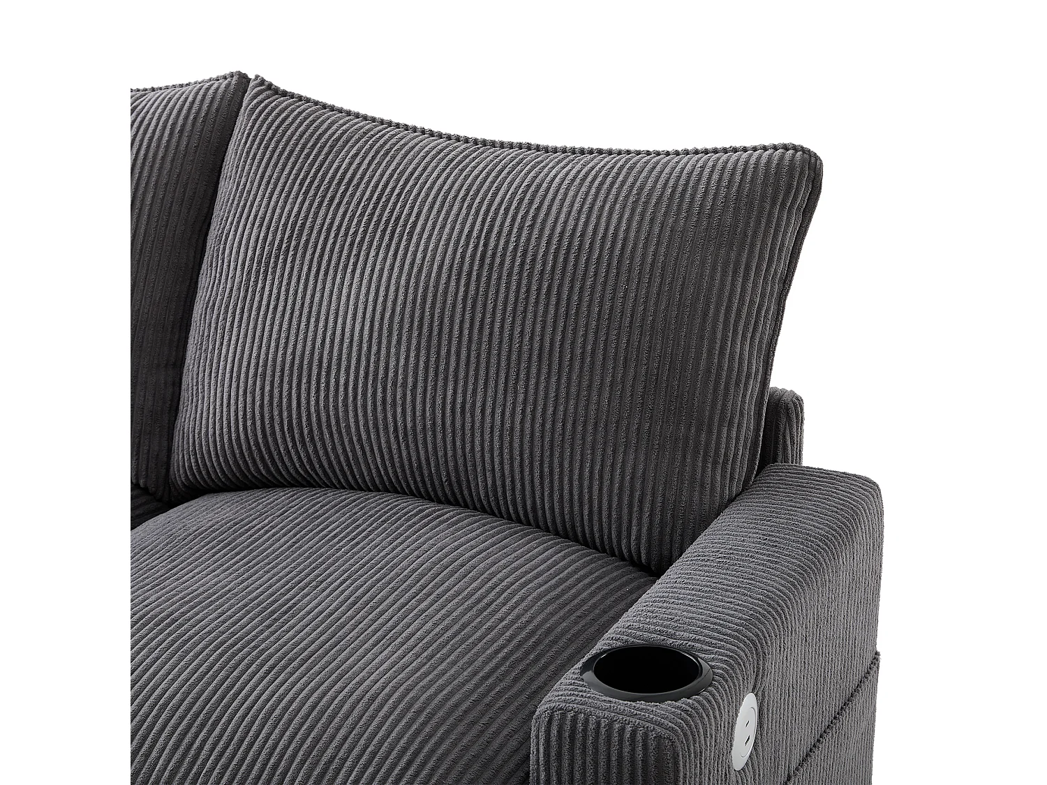 4-Sitzer-Sofa, Ecksofa mit Stauraum, Getränkehalter und USB-Anschluss – grauer Cord