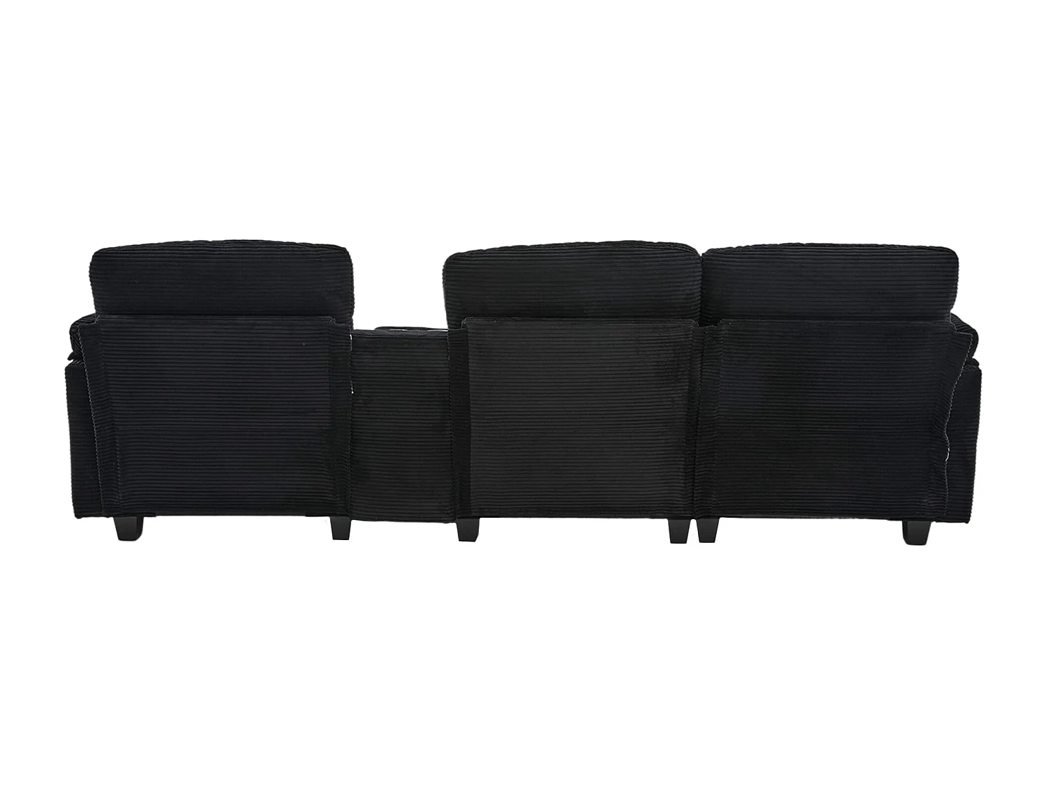 Sofá de 3 plazas, sofá de pana con otomana de almacenaje, cajones, 2 portavasos y puerto USB - negro