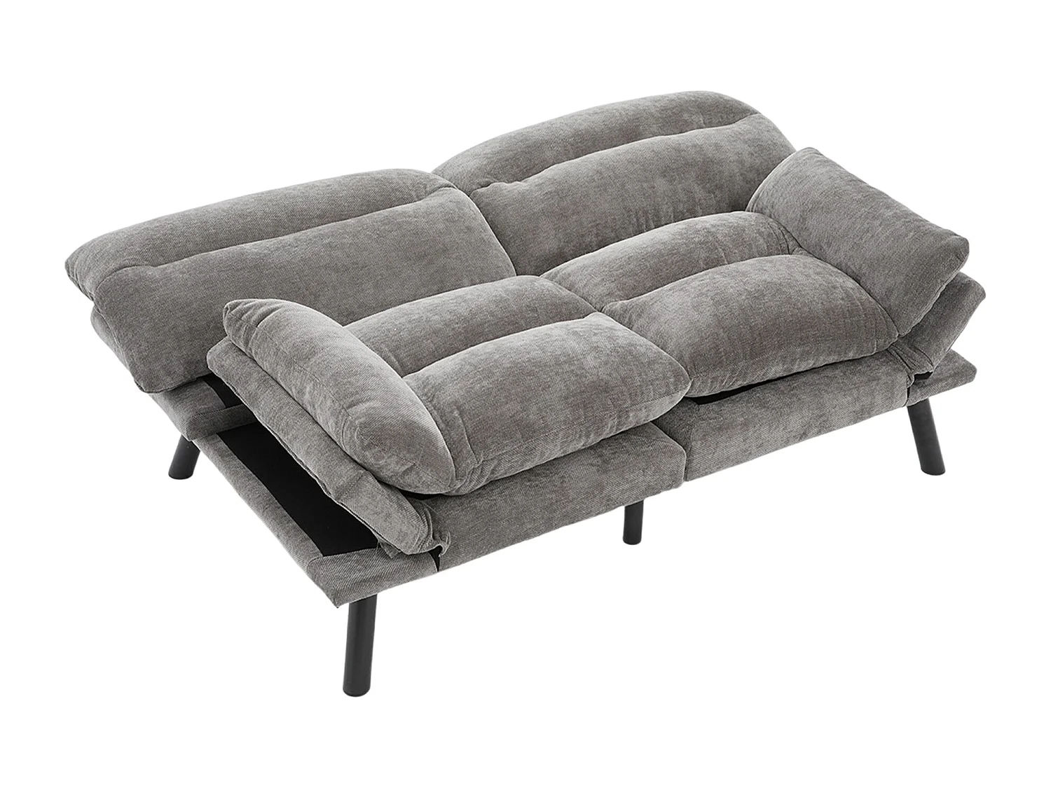 2-Sitzer-Sofa, Gepolstertes Sofa mit verstellbarer Rückenlehne und Armlehnen, Metallbeine - graue Chenille