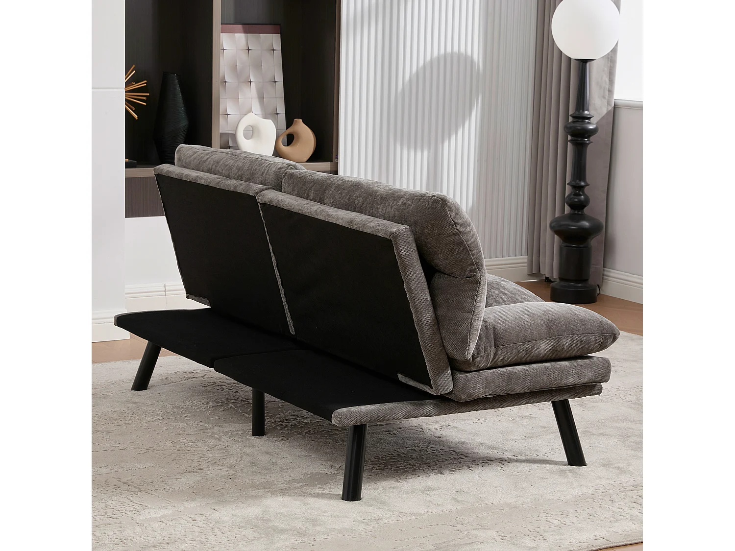 2-Sitzer-Sofa, Gepolstertes Sofa mit verstellbarer Rückenlehne und Armlehnen, Metallbeine - graue Chenille