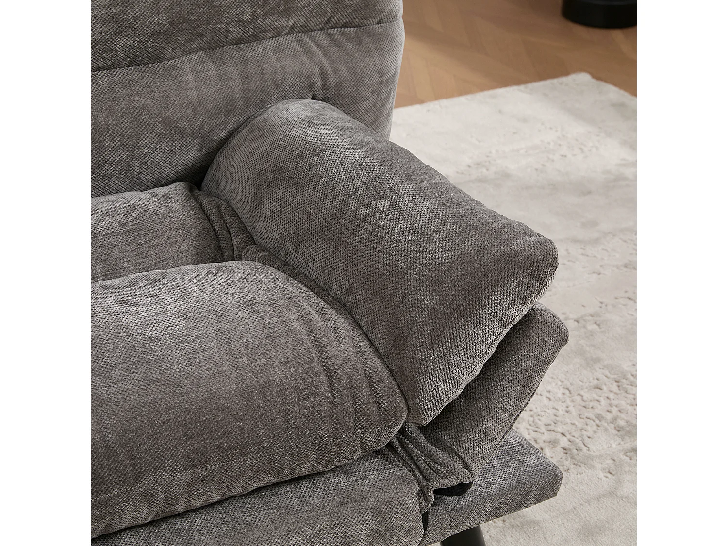 2-Sitzer-Sofa, Gepolstertes Sofa mit verstellbarer Rückenlehne und Armlehnen, Metallbeine - graue Chenille
