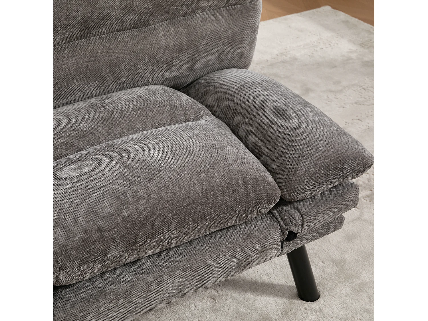 2-Sitzer-Sofa, Gepolstertes Sofa mit verstellbarer Rückenlehne und Armlehnen, Metallbeine - graue Chenille