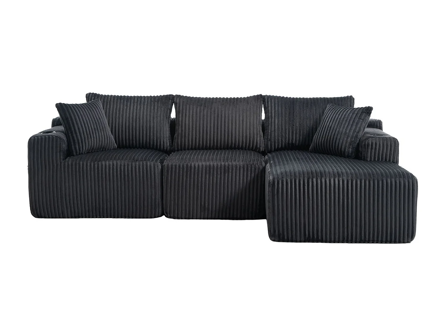 Sofá de 3 plazas, Sofá tapizado con bolsillos laterales y portavasos - Pana gris oscuro