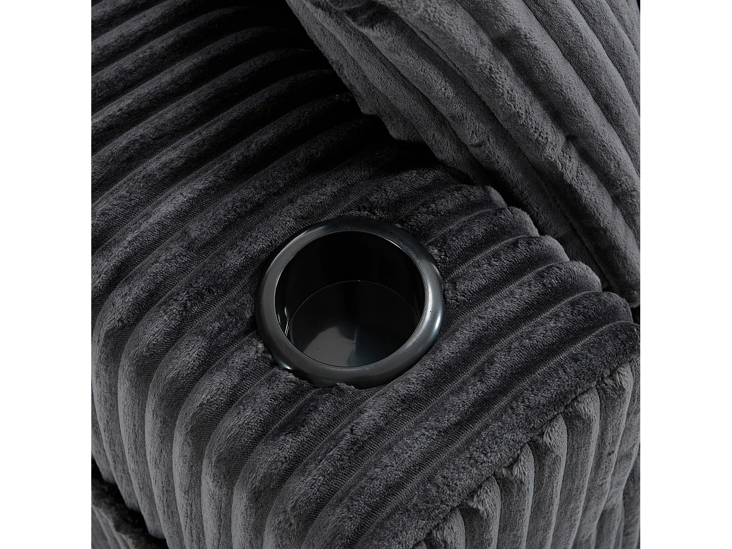 Canapé 3 places, Canapé rembourré avec poches latérales et porte-gobelets - Velours côtelé gris foncé