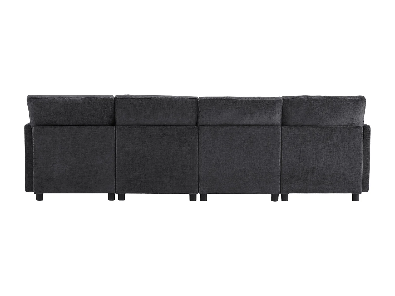 Canapé 4 places, Canapé en chenille avec dossier et accoudoirs rembourrés, repose-pieds mobile - gris foncé