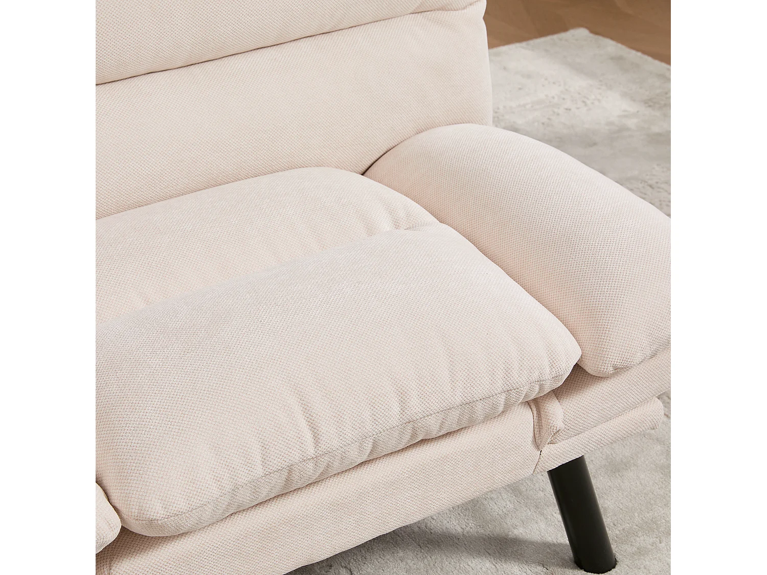 Canapé 2 places, canapé rembourré avec dossier et accoudoirs réglables, pieds en métal - Chenille beige