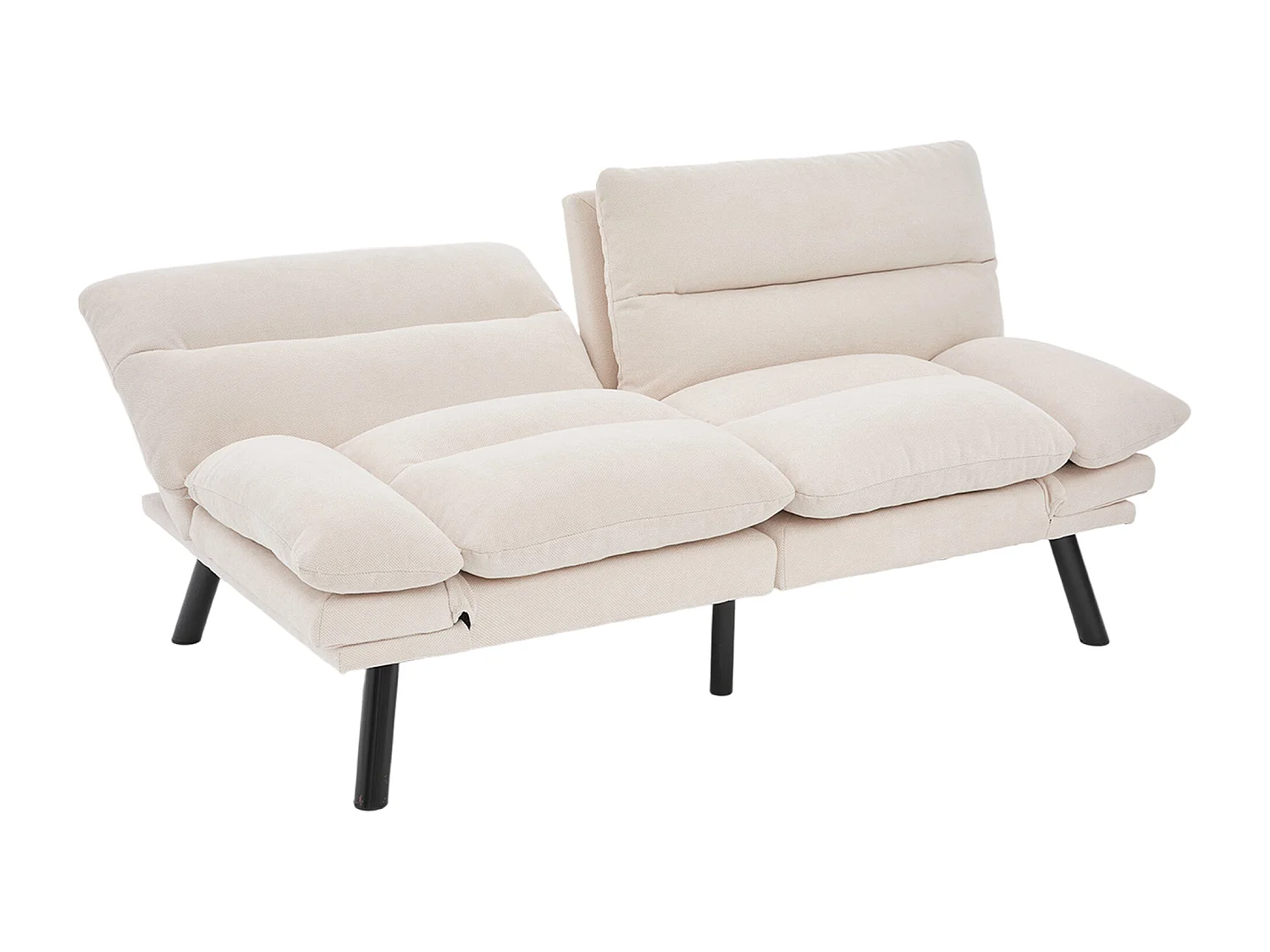 2-Sitzer-Sofa, Gepolstertes Sofa mit verstellbarer Rückenlehne und Armlehnen, Metallbeine - beige Chenille