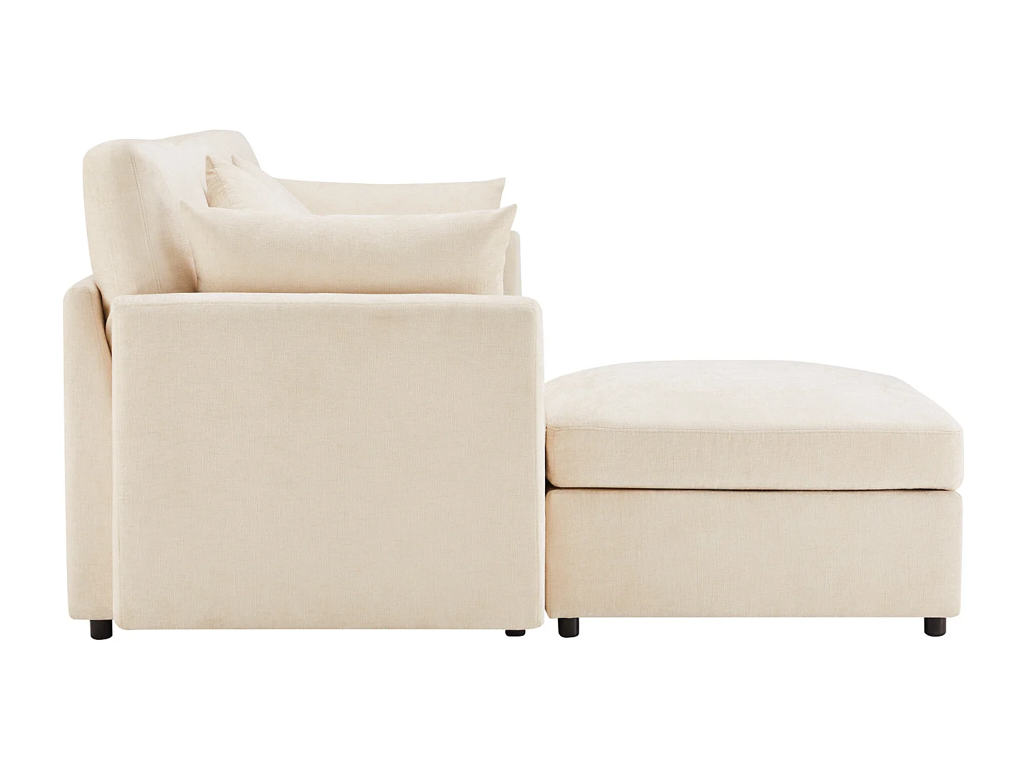 Sofá de 3 plazas, Sofá de chenilla con respaldo tapizado y reposapiés - beige