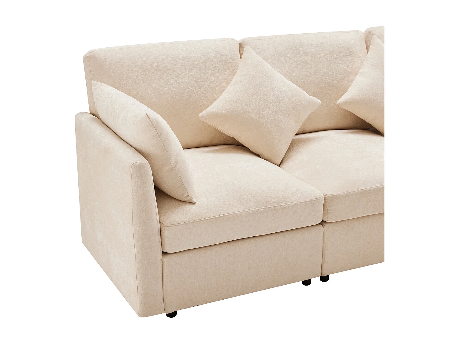 Sofá de 3 plazas, Sofá de chenilla con respaldo tapizado y reposapiés - beige