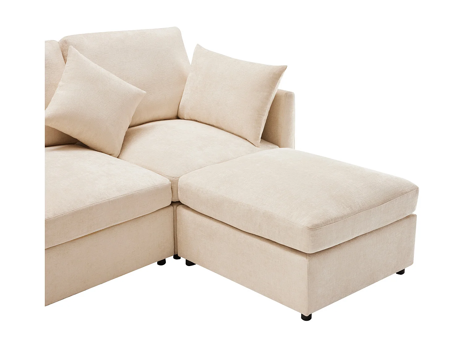 3-Sitzer-Sofa, Chenille-Sofa mit gepolsterter Rückenlehne und Fußhocker – Beige
