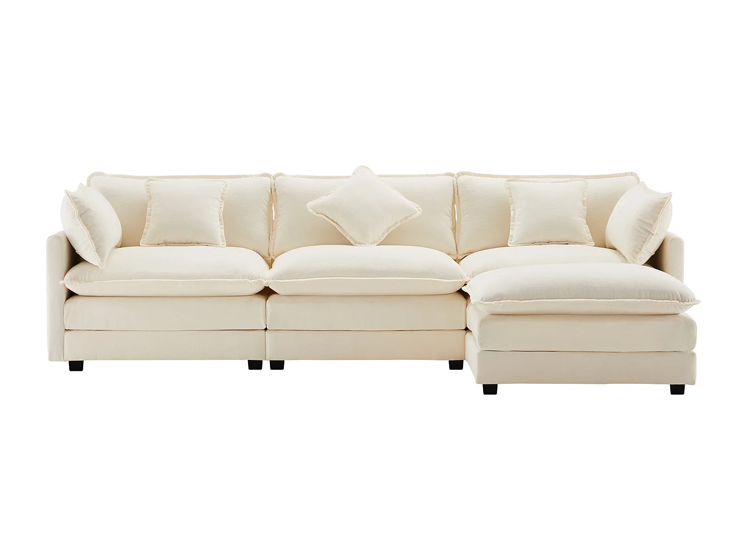 Canapé 3 places, canapé d'angle avec accoudoirs et dossier rembourré - Chenille beige - pour salon et chambre