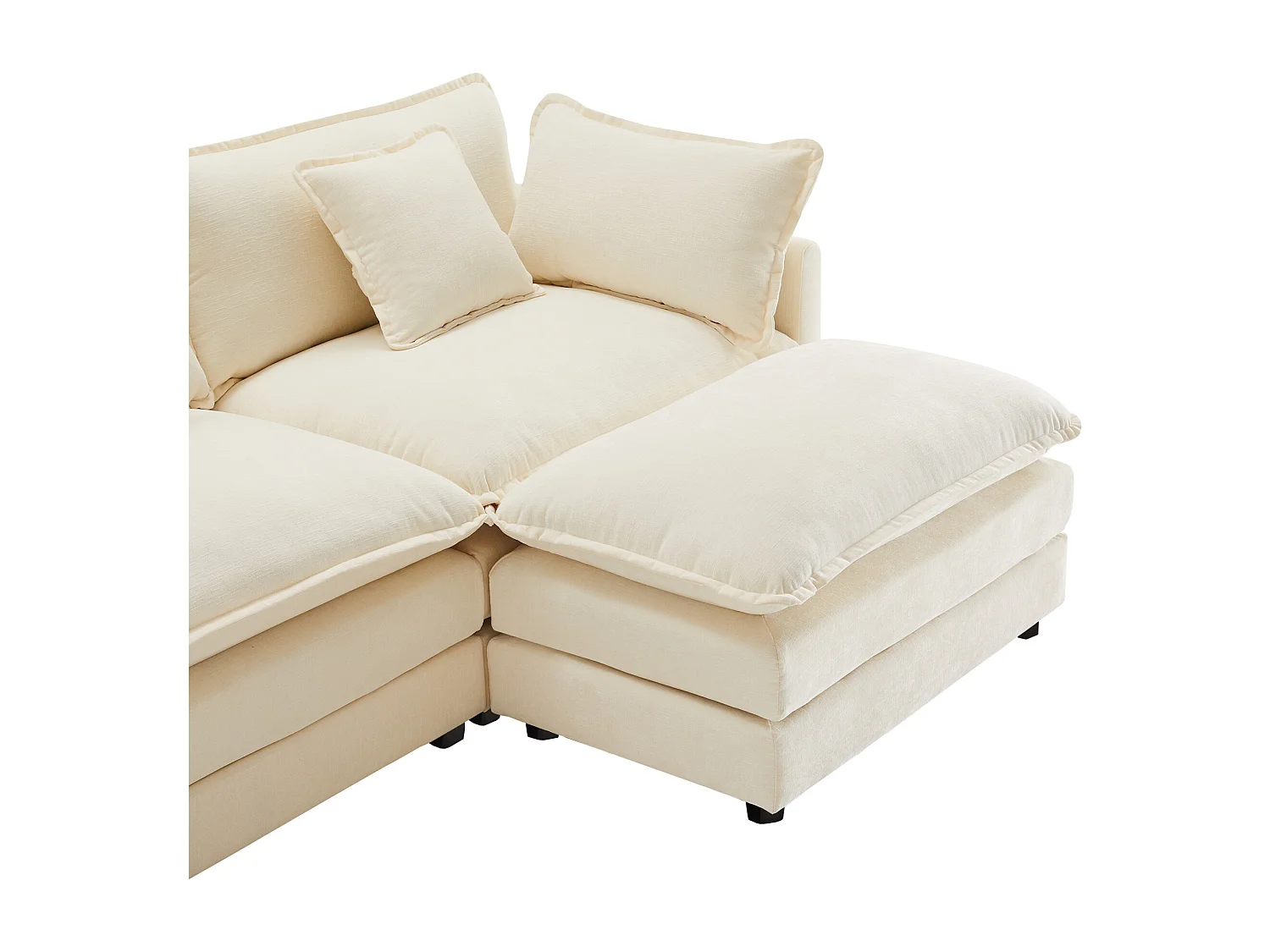 Canapé 3 places, canapé d'angle avec accoudoirs et dossier rembourré - Chenille beige - pour salon et chambre