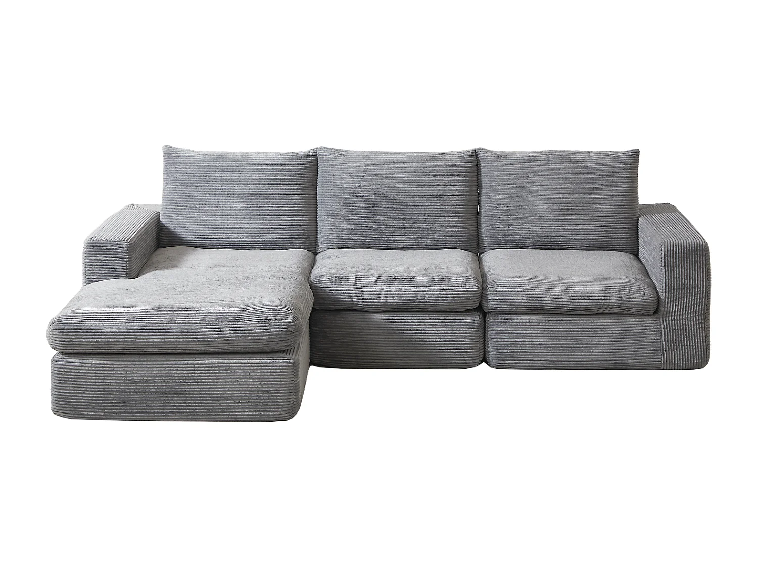 3-zitsbank, hoekbank met gewatteerde rugleuning en armleuningen - Lichtgrijs corduroy