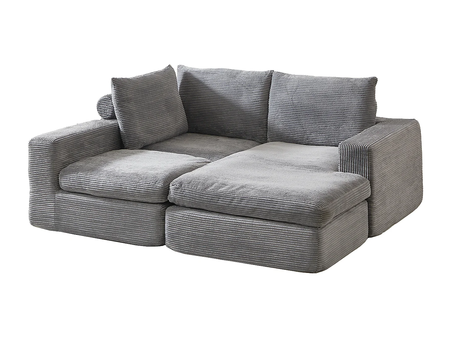 Canapé 3 places, canapé d'angle avec dossier et accoudoirs rembourrés - Velours côtelé gris clair